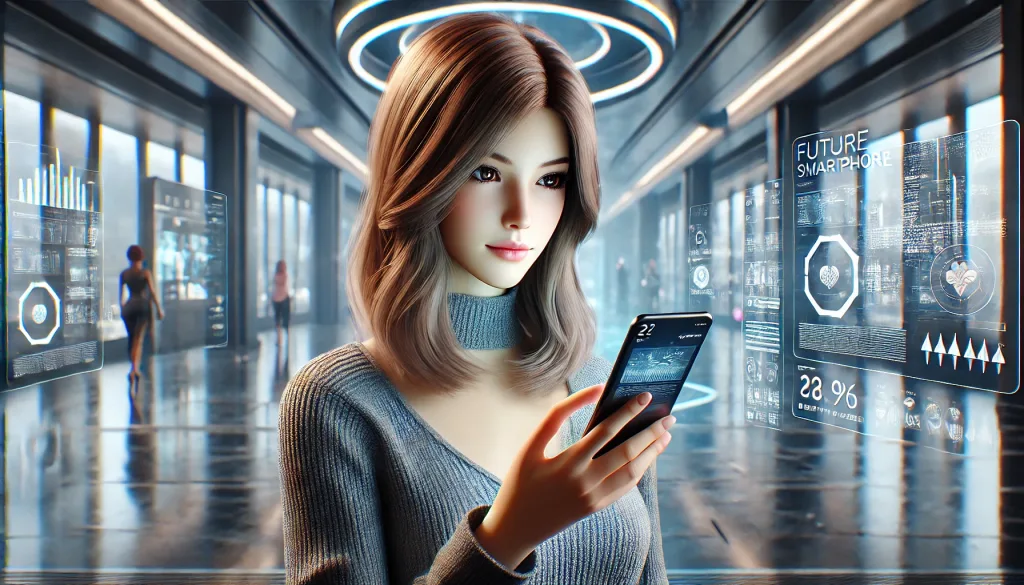 Femme avec un smartphone futuriste