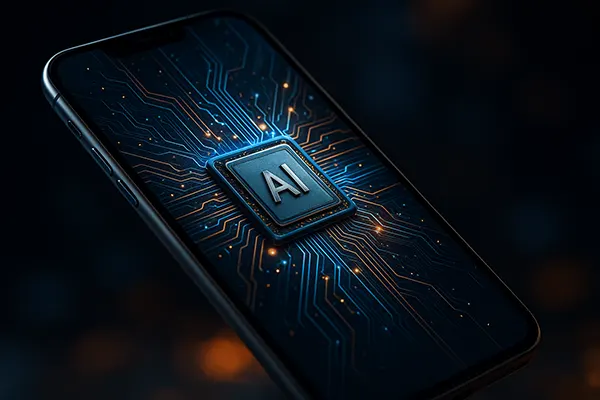 Hand hält modernes Handy